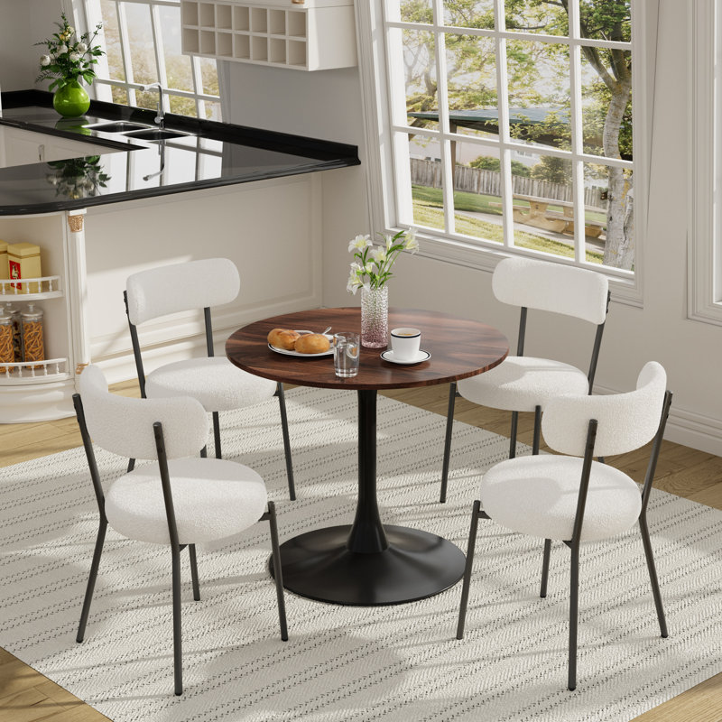 5 - Piece Round Pedestal Dining Set, White, Brown, Black