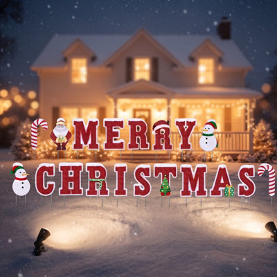 Christmas Letter Yard Decor Signs Snowman Santa Lawn Stakes 19pcs