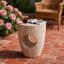 Table d'appoint ronde en pierre avec découpe pour terrasse, usage intérieur et extérieur-983364822