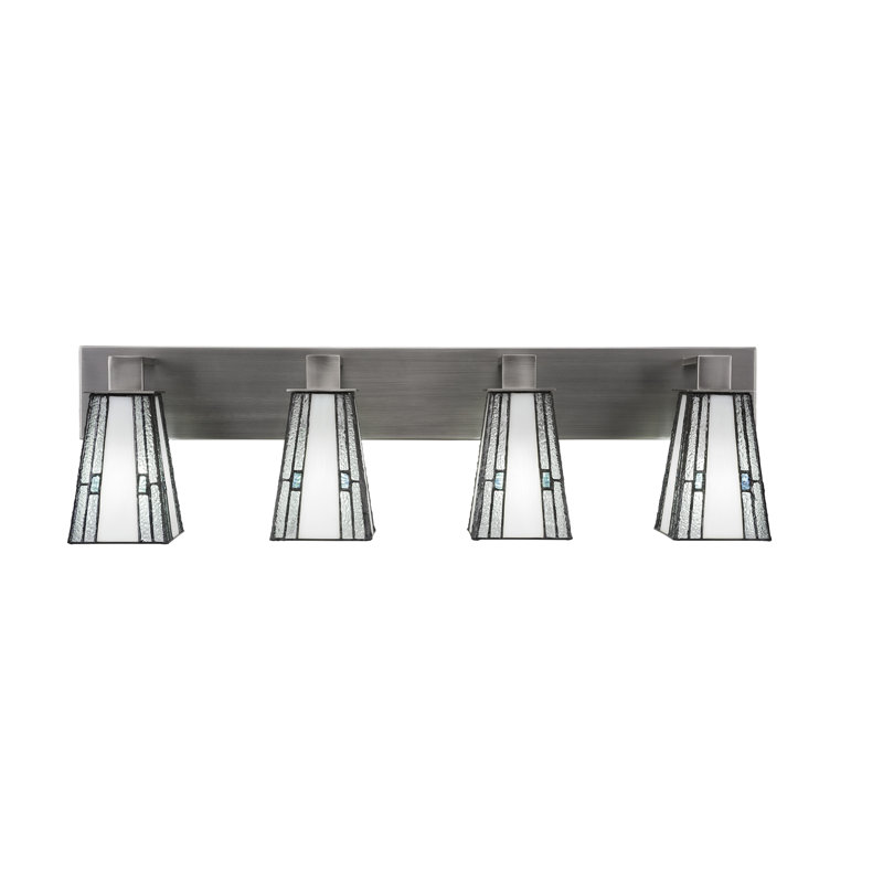 Barre d'éclairage de salle de bain 4 lumières Apollo au fini graphite avec verre carré 5 po