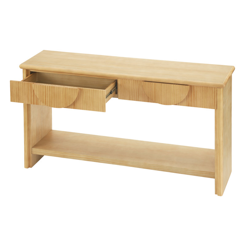 Console cannelée de 55 pouces avec tiroirs à fermeture en douceur et plateau en bois massif - Table d'entrée en pin naturel