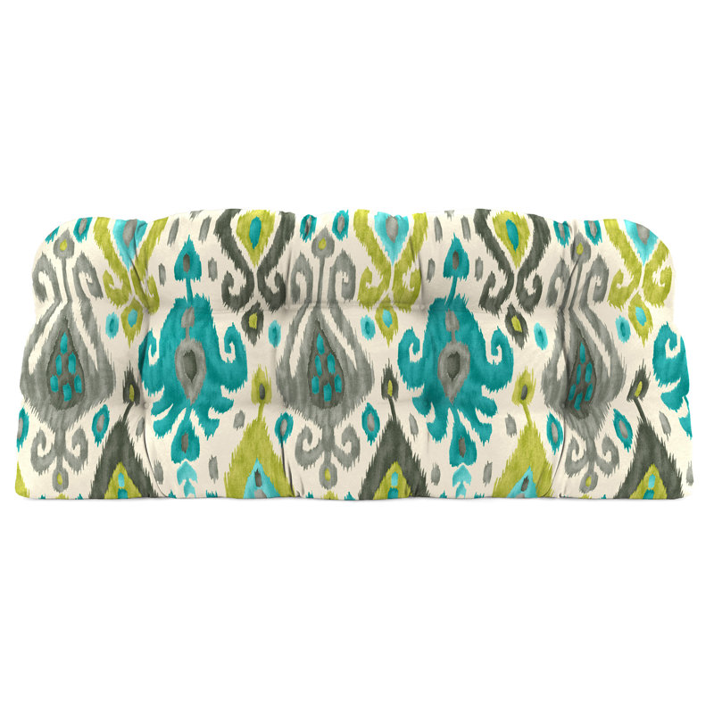43" x 19" Damask Tufted Outdoor Wicker Bench Cushion, Multi Colored