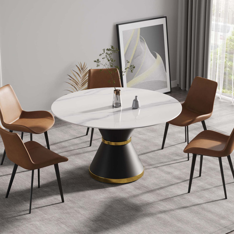 Table de salle à manger moderne en pierre artificielle avec base en acier au carbone, H 29,53 po x L 53,15 po x l 53,15 po
