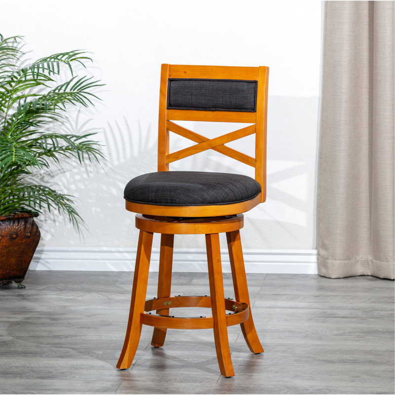 Élégant tabouret de bar de 30 po au fini naturel avec siège en tissu gris anthracite, Gris anthracite, Naturel