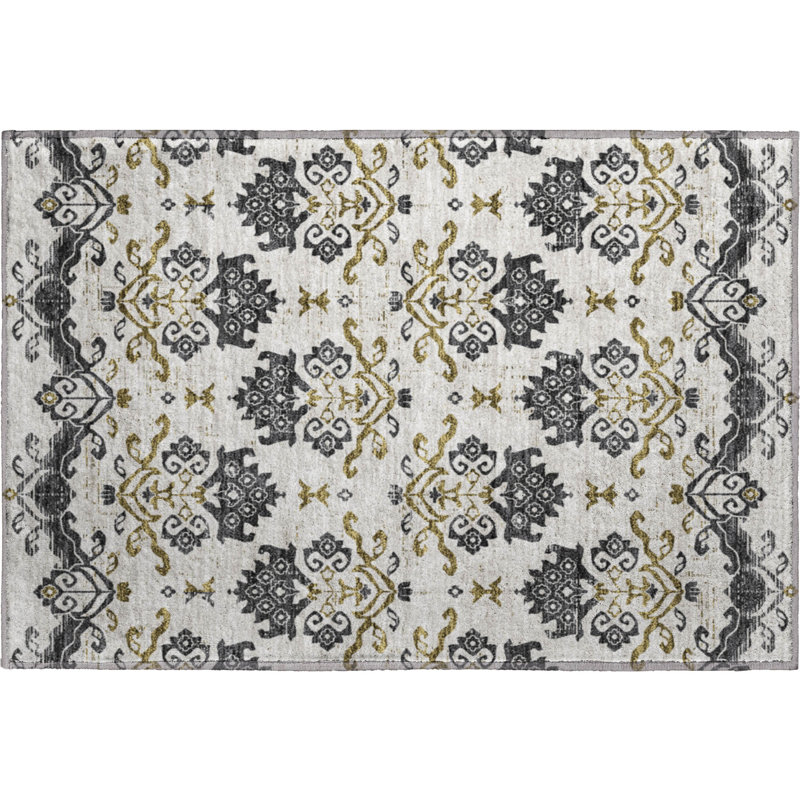 Premium Machine Washable Prisco Black Rug, Rectangle 1'8" x 2'6"