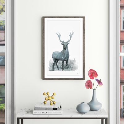 «Deer at Dusk» par Tarney - reproduction d'art encadrée