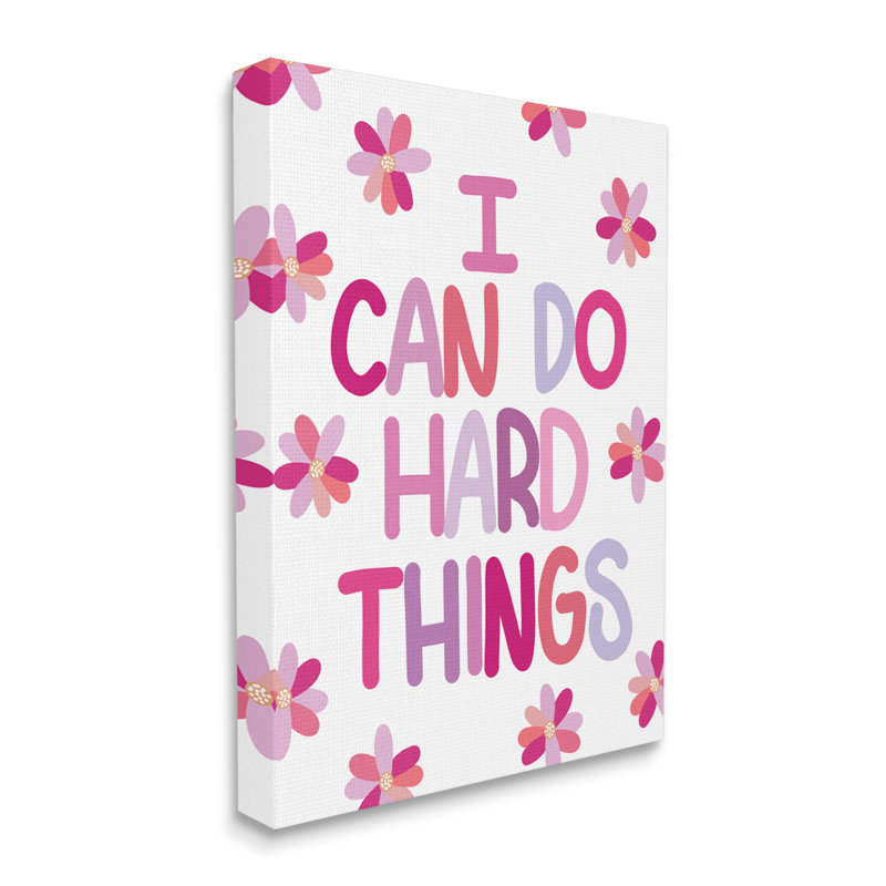 " I Can Do Hard Things Humorous Floral Pattern " by Emily Cromwell, Wrapped Canvas, 16" W x 20" H