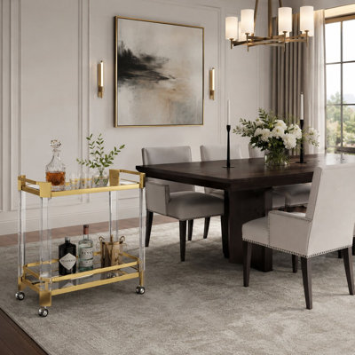 Modern Clear Acrylic and Stainless Steel Gold Bar Cart