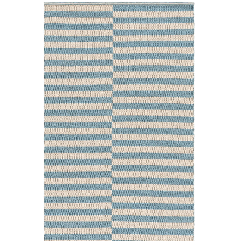 Tapis rayé ivoire / bleu clair tissé à la main Ilona, Rectangle 3 pi x 5 pi