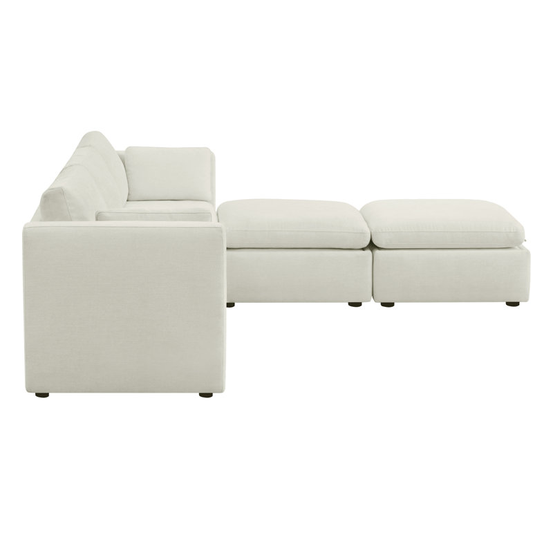 Winfree 112.6" W 5-Piece Modular Sectional with Ottomans , Beige Linen Blend