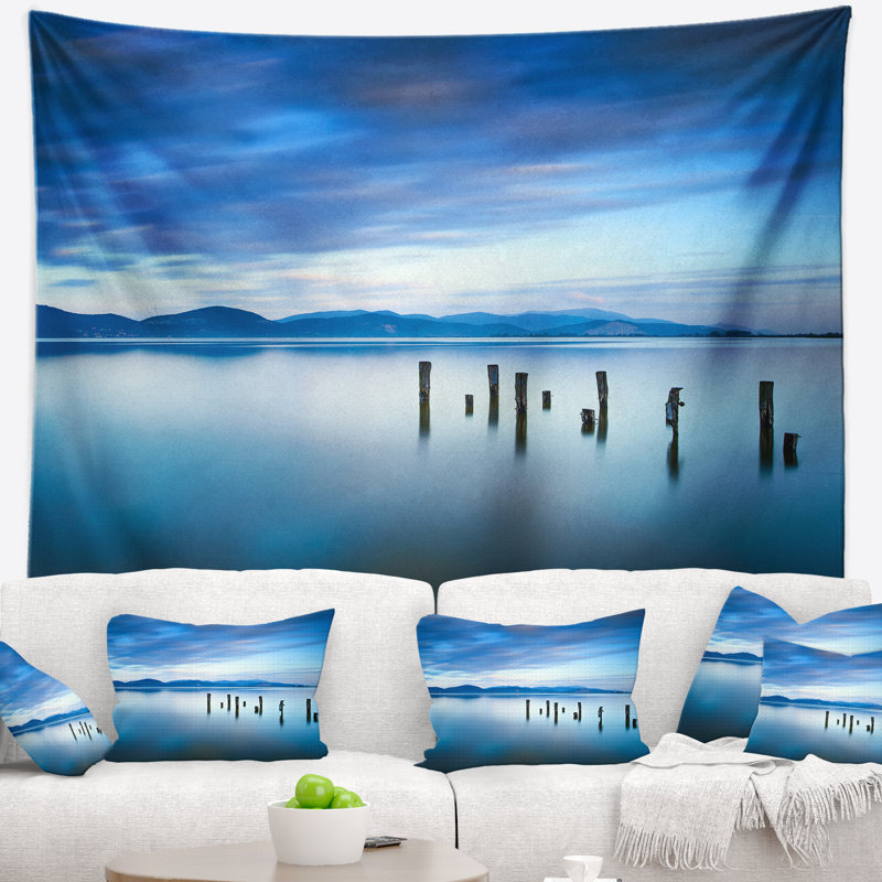 Tapisserie bleu ciel en mer bleu seascape, H 32 po x l 39 po