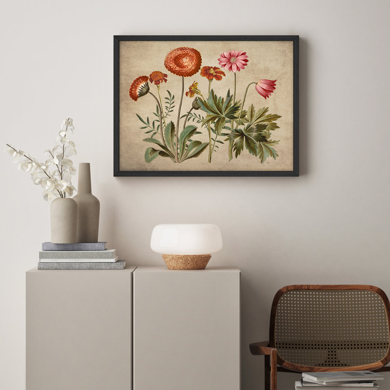 «Red Pink Wildflowers, Noir, H 12 po x l 16 po