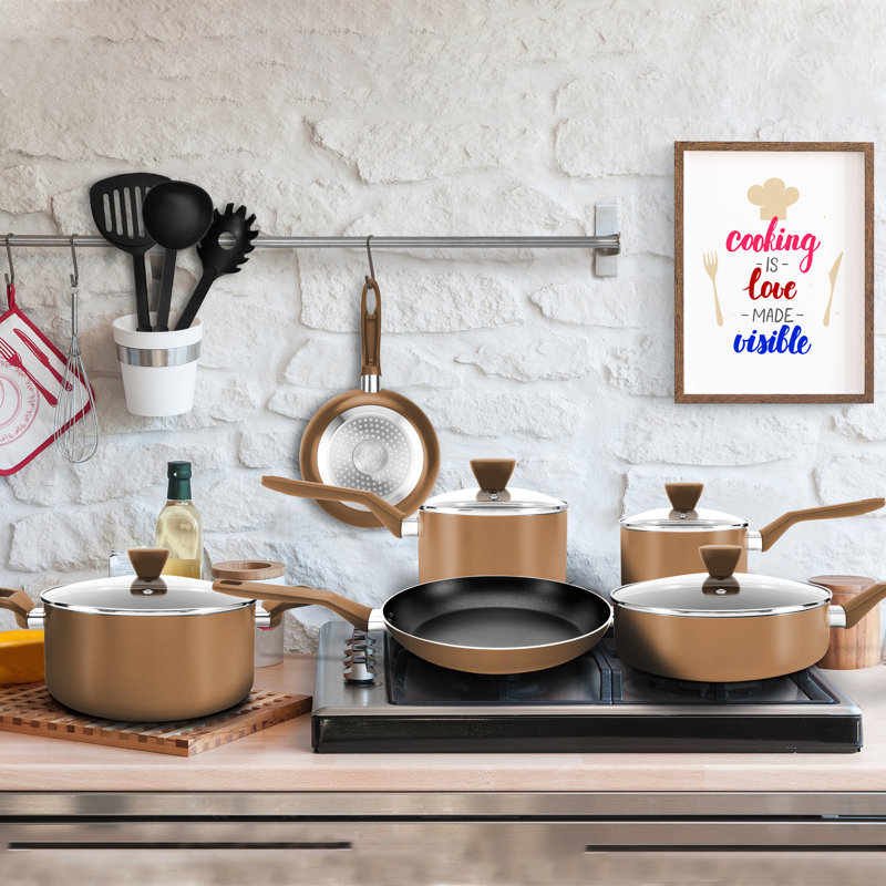NutriChef 13-Piece Brown Nonstick Aluminum Cookware Set