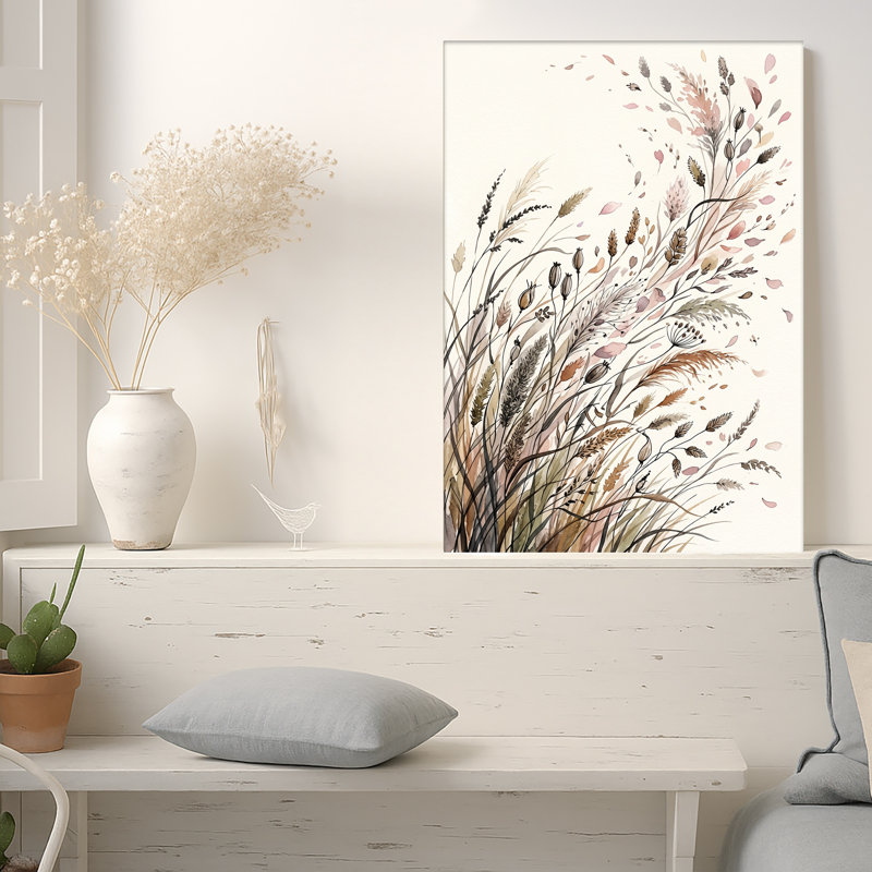 Art mural sur toile de style aquarelle et herbes sauvages, H 18 po x l 12 po