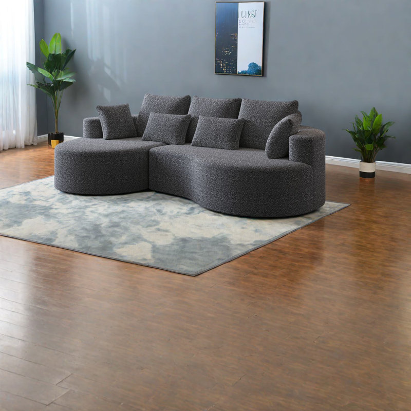 Spacieux canapé modulaires en chenille gris, confort moderne avec 7 coussins pour la maison