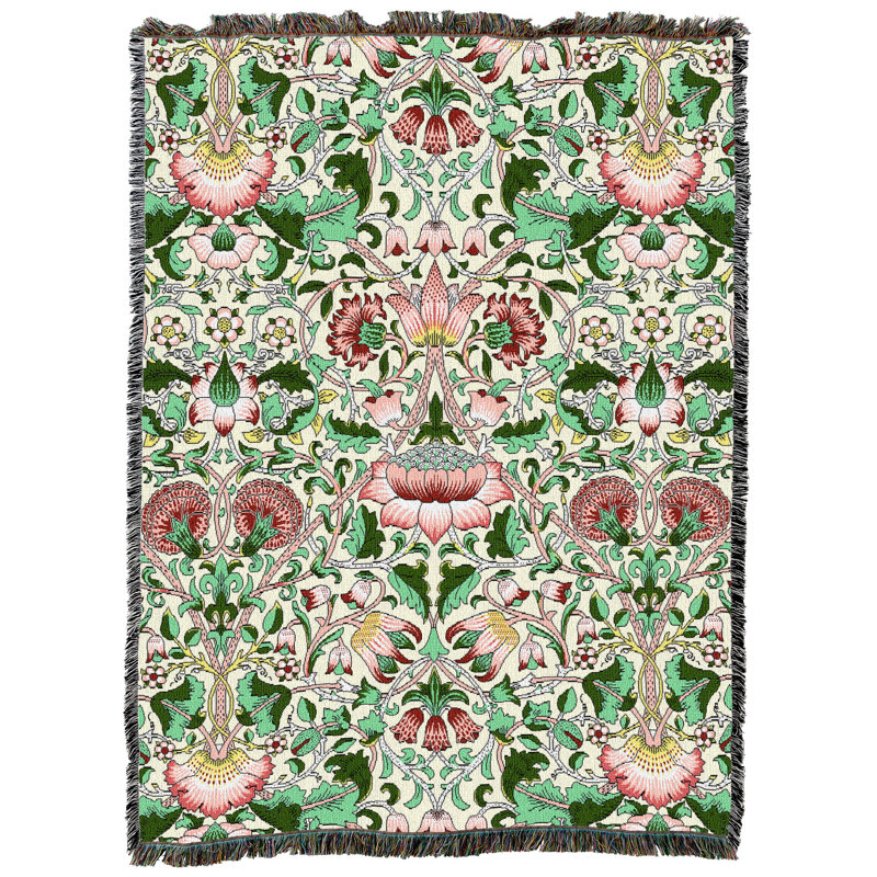Couverture Pure Country Weavers William Morris Lodden Rose - Arts & Crafts - Jeté en tapisserie tissée en coton - Fabriqué aux États-Unis (72x54)