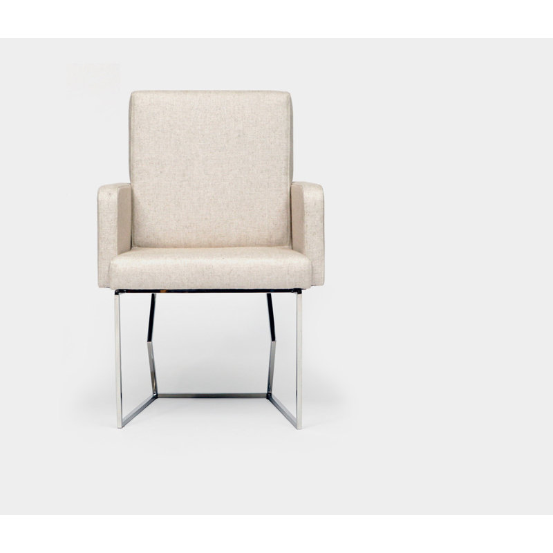 Upholstered Armchair, Creme Linen Blend, Chrome