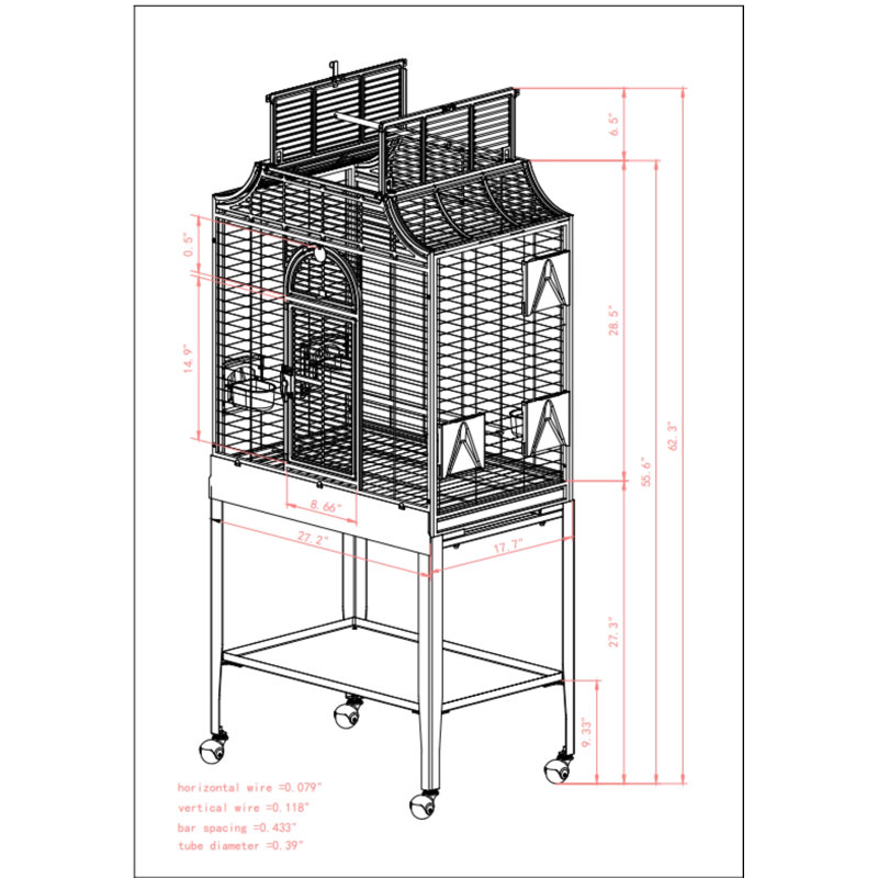Cage de vol élégante moyenne verte, 56'' H x 28'' W x 18'' D, Vert