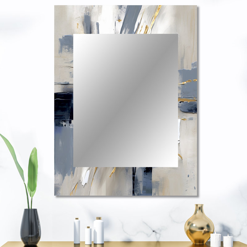 Grey and Gold Transcendent Impressions I - Abstract Shapes Wall Mirror, Modern Decorative Mirror, Printed Metal Art