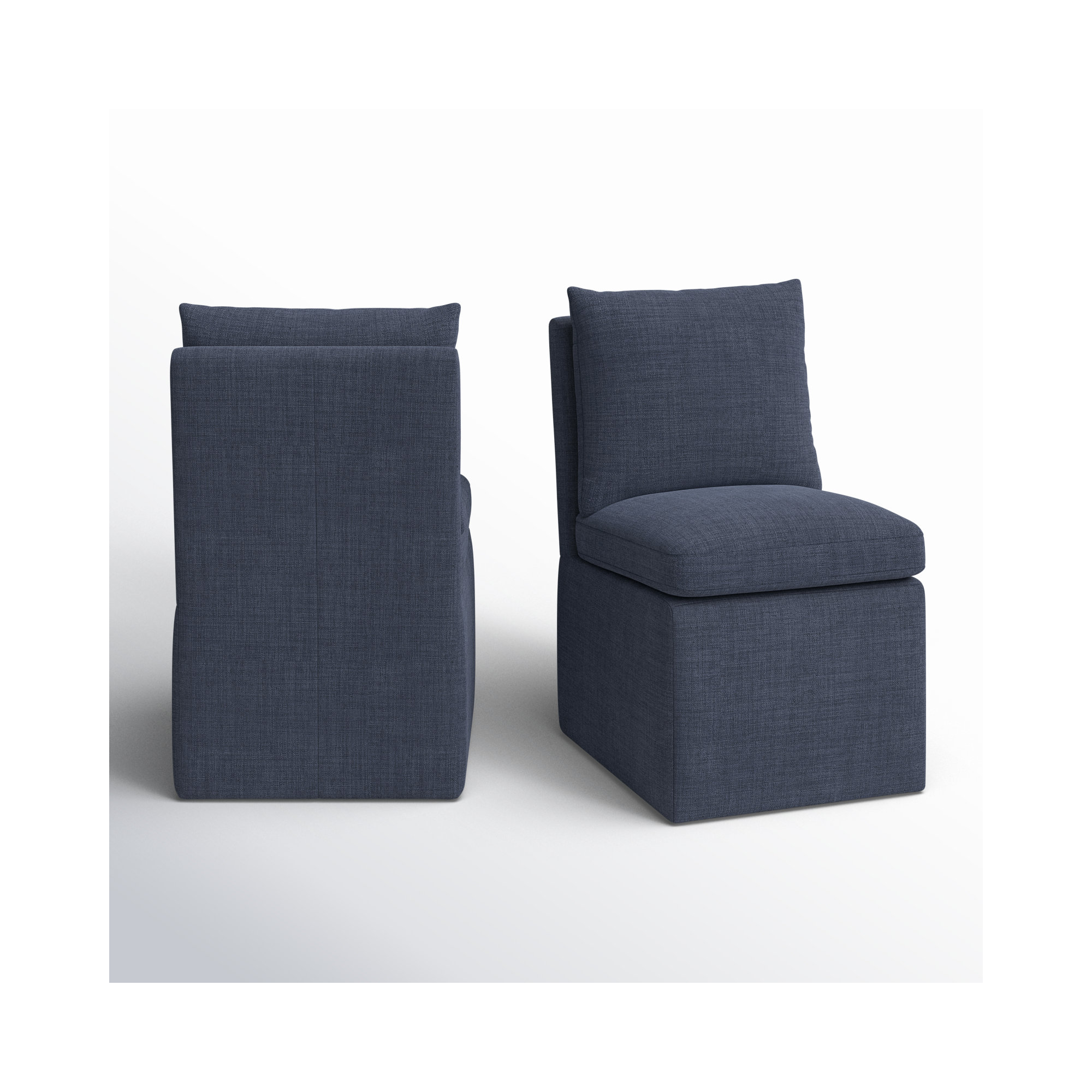 Alayaa Upholstered Side Chair with Casters, Effie Indigo Performance Linen