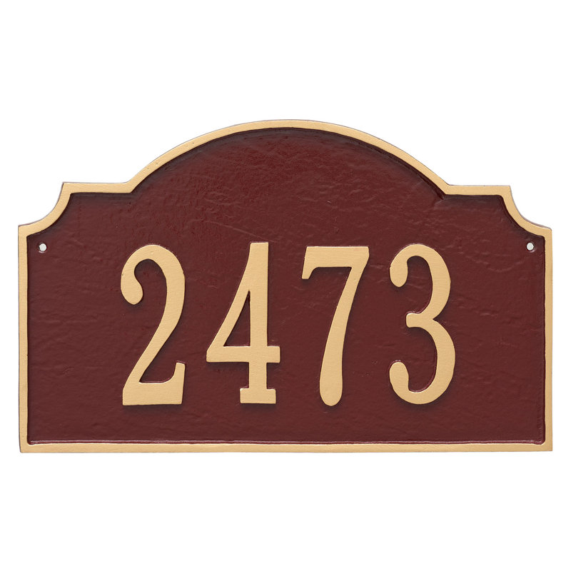 Plaque d’adresse murale sur 1 ligne vanderbilt, Rouge brique / Or, Oui