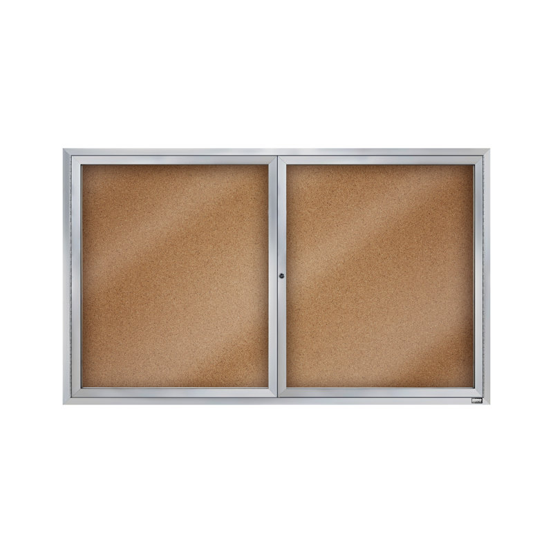 Wall Mounted Enclosed Bulletin Board, 36" H x 60" W (includes 2 doors), Silver