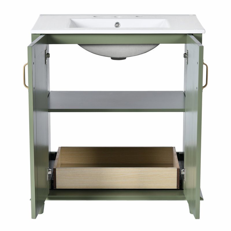 Meuble-lavabo 30 po avec lavabo en céramique, Vert