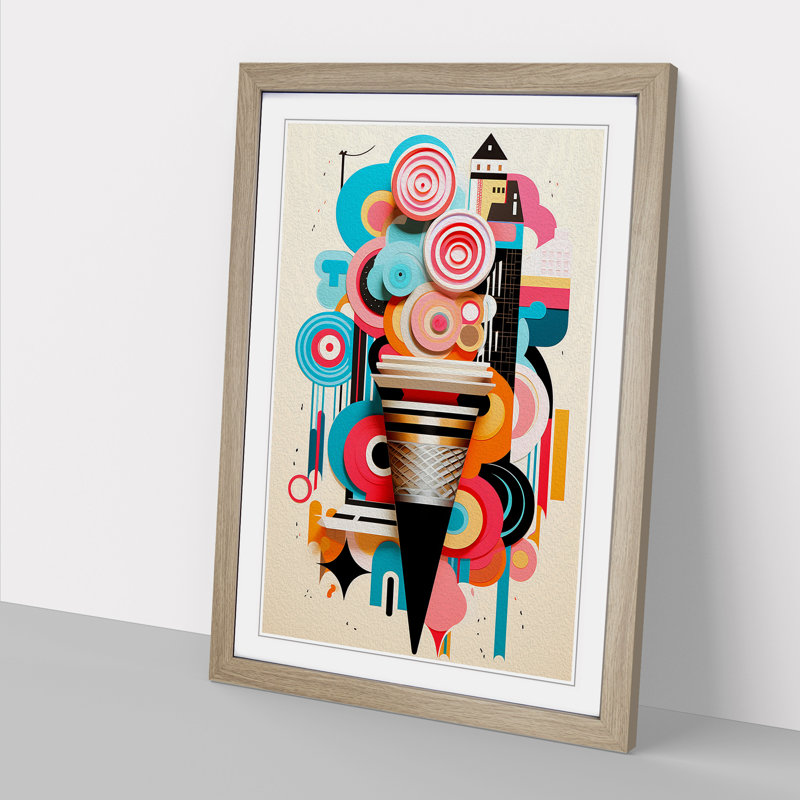 Ice Cream Constructivism - Single Picture Frame Print on Wood, 34cm H x 25cm W x 2cm D, Oak