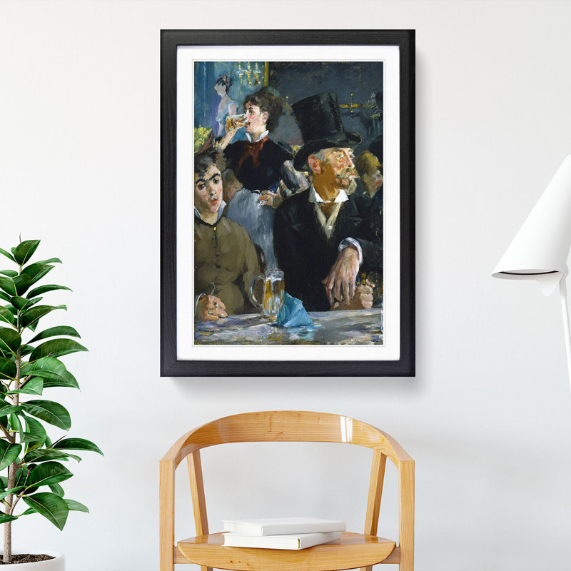 At the Cafe by Edouard Manet - Picture Frame Painting, 90cm H x 65cm W x 2cm D, Black