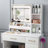 Vanity Desk with LED Mirror, Power Outlet, and Storage Stool-122547678