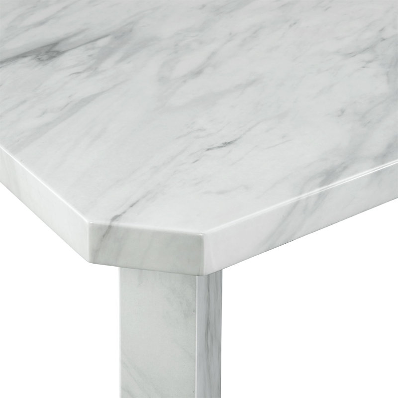 White Faux Marble Top Rectangular Dining Table