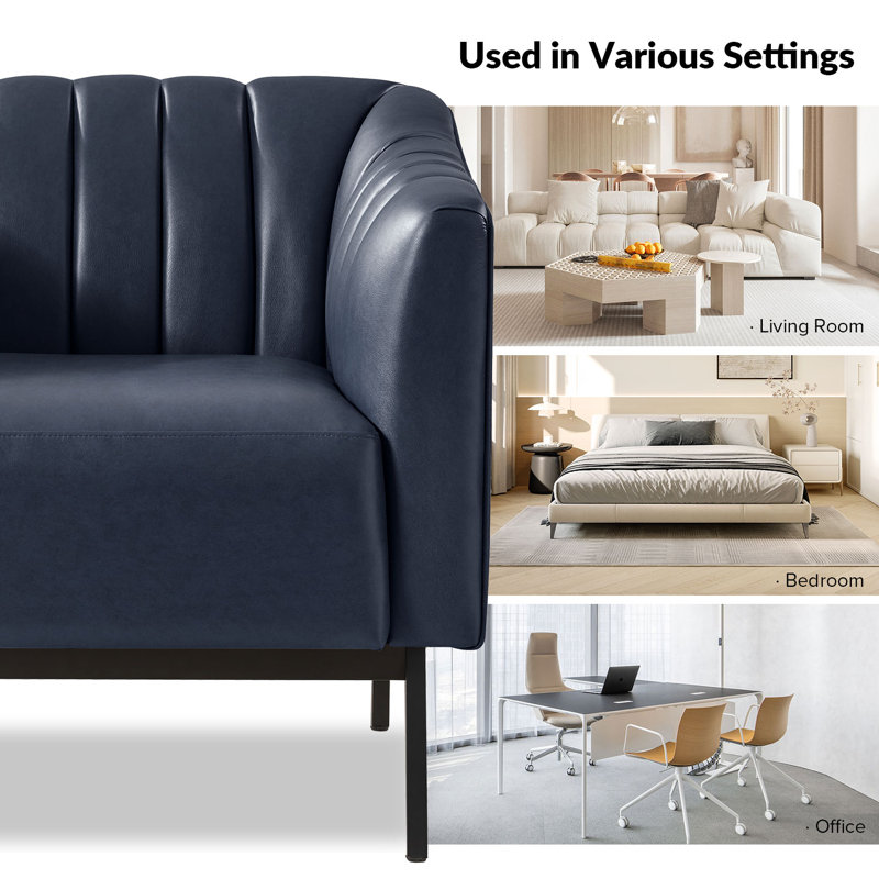 Fauteuil en similicuir de 27,5 po Yeilyn, Similicuir bleu marine