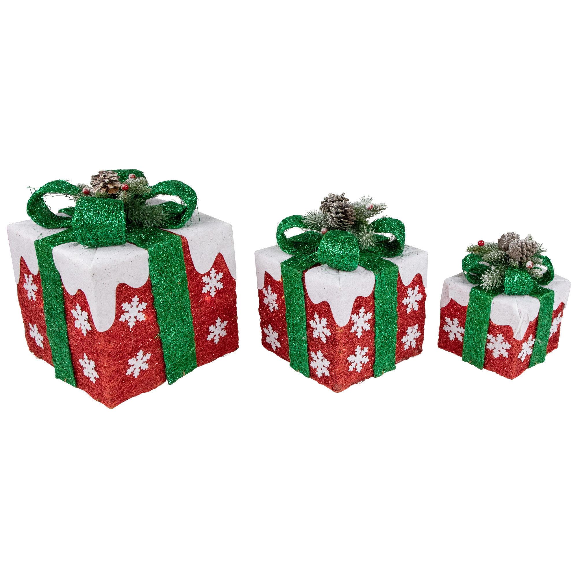 Northlight Seasonal Lighted Red with White Snowflakes Gift Boxes ...