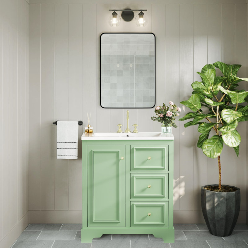 Meuble-lavabo de salle de bain avec lavabo en céramique, Vert