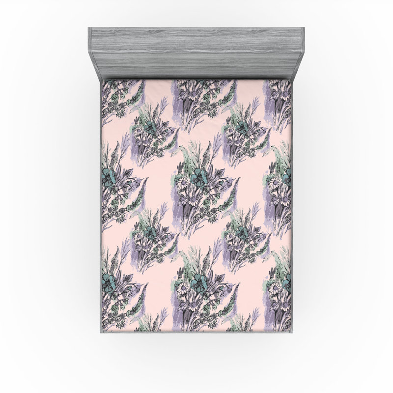 Drap-housse Ambesonne printemps imprimé romantique bouquet Calking Rose lilas et sarcelle pâle, Drap-housse de taille double