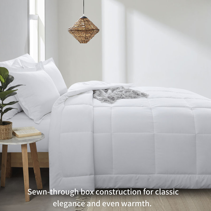 Ensemble d'édredon réversible toutes saisons en duvet synthétique, Édredon pour lit simple + 1 taie décorative stan, Blanc