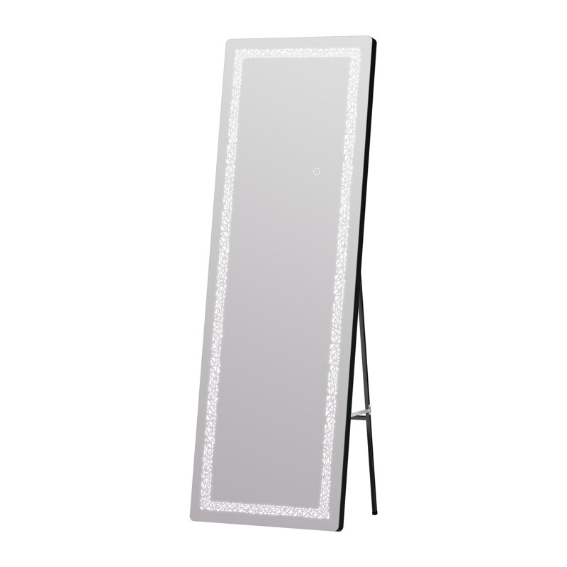 Modern & Contemporary Lighted Full Length Mirror, 56" x 16", Black