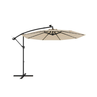 10 ft Octagonal Solar LED Cantilever Patio Umbrella with 40 Lights, Crank Lift and Cross Base, Beige