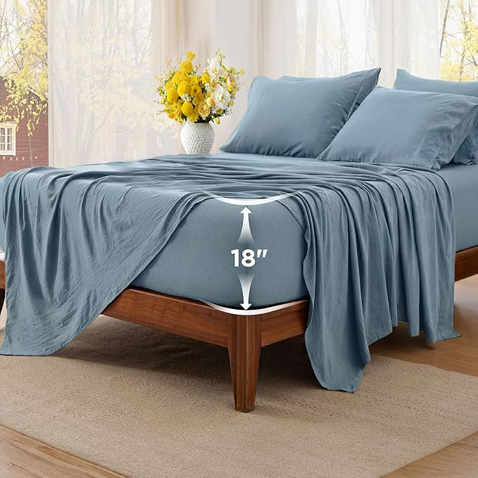 Bedsure Deep Pocket Queen Sheets - 6 Piece, Prewashed Ultra-Soft Queen Sheet Set, Fits Mattresses Up To 18 Inches Thick, Breathable & Secure Fit, Hotel Luxury Bedding, White