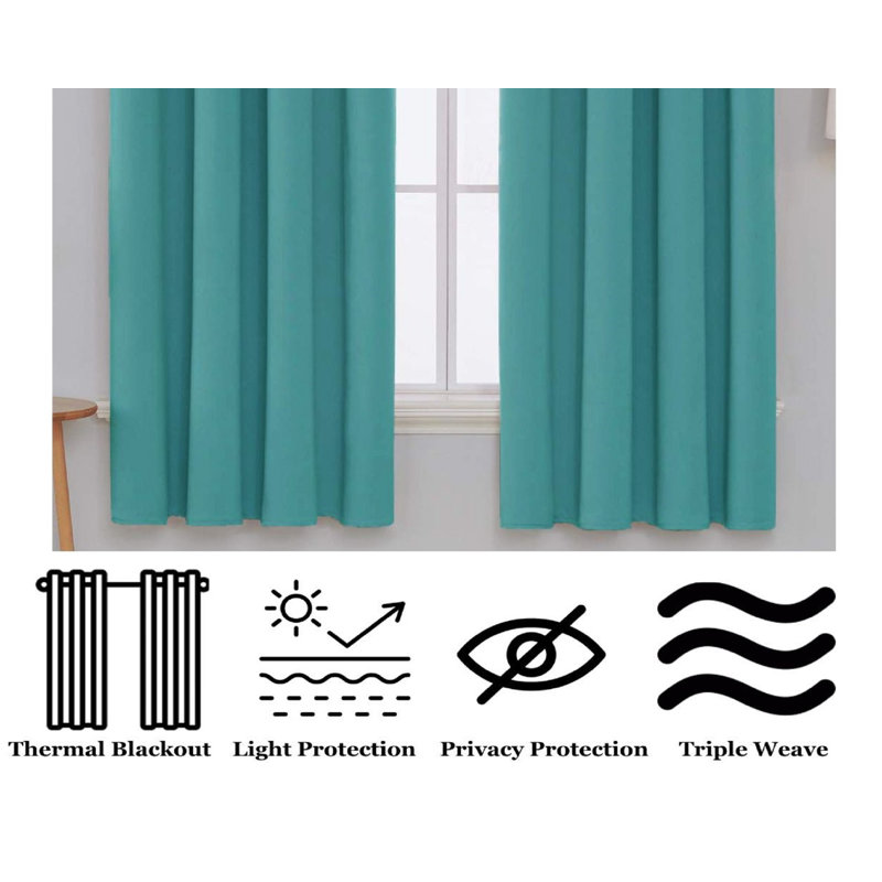 Jeffro Pair Eyelet Blackout Curtains, Teal, 167.64cm Width x 137.16cm Drop