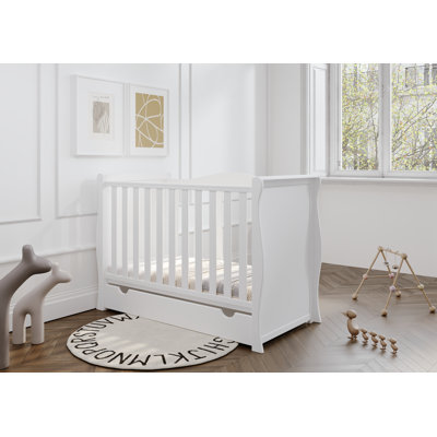 Willow Sleigh Mini Cot Bed White With Drawer And Bamboo Mattress 