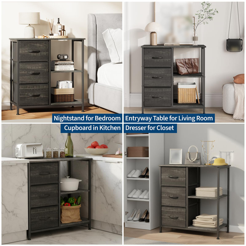 70cm Wide 3 -Drawer File Cabinet, Black