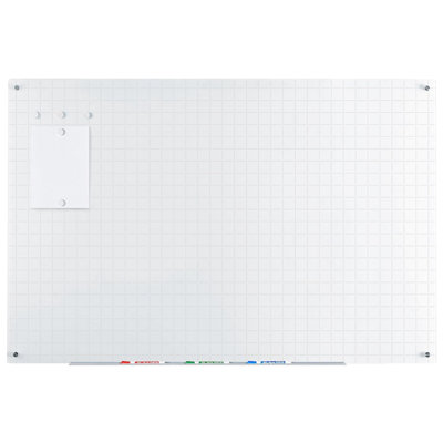 Audio-Visual Direct Magnetic Ultra White Grid Line Glass Dry-Erase Board Set - 5' X 3.4' - Includes Magnets, Hardware & Marker Tray