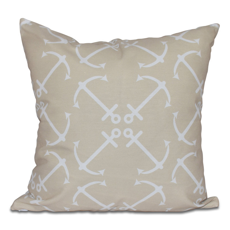 Anchor's Up Outdoor Square Pillow Cover & Insert, Brown, 18"H x 18"W