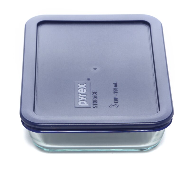 3-cup Rectangular Glass Food Storage Container with Blue Lid