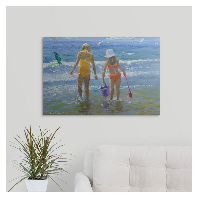«Gone Fishing», peinture sur toile, H 20 po x l 26 po x P 1 po, Cadre noir