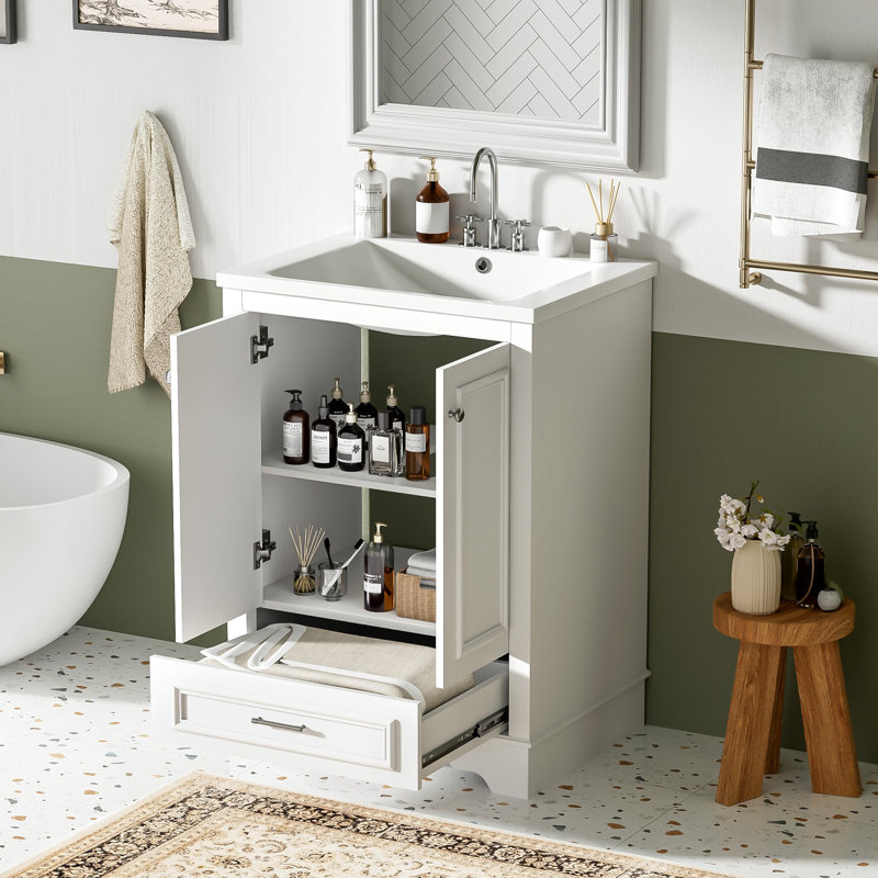 24'' Bathroom Vanity With Ceramic Sink Combo, Modern Freestanding Storage Cabinet  With Silver Handles,  Soft Closing Doors, Bathroom Storage