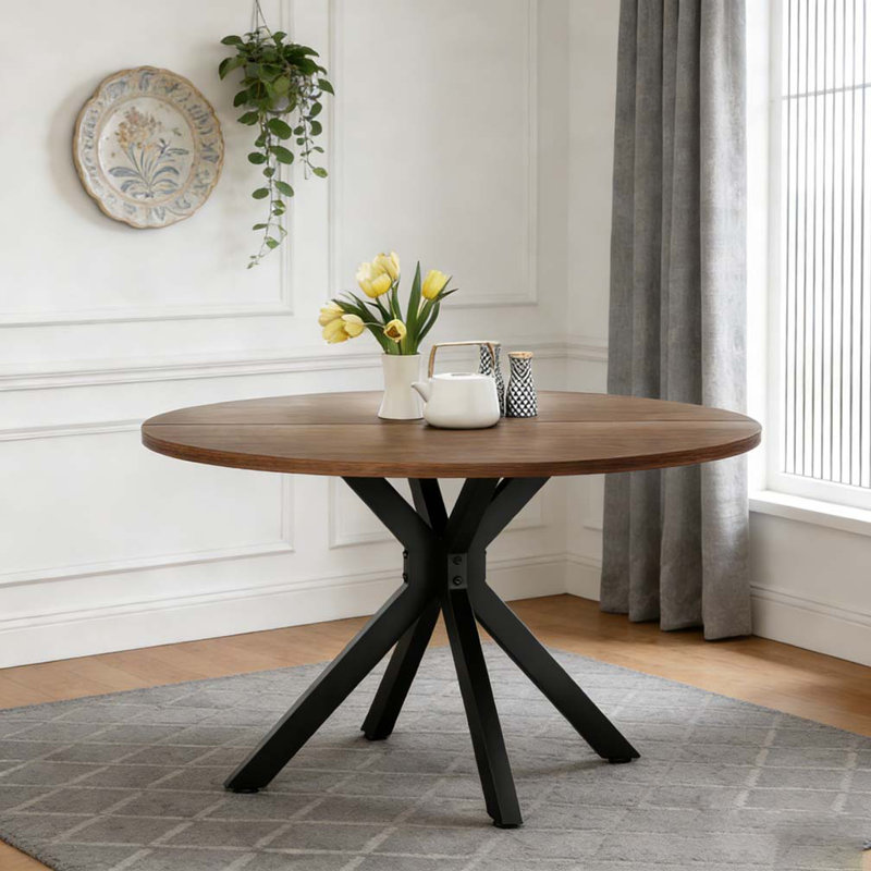 Table de salle à manger 47,2 "en bois massif pour 4-6 personnes, Noyer