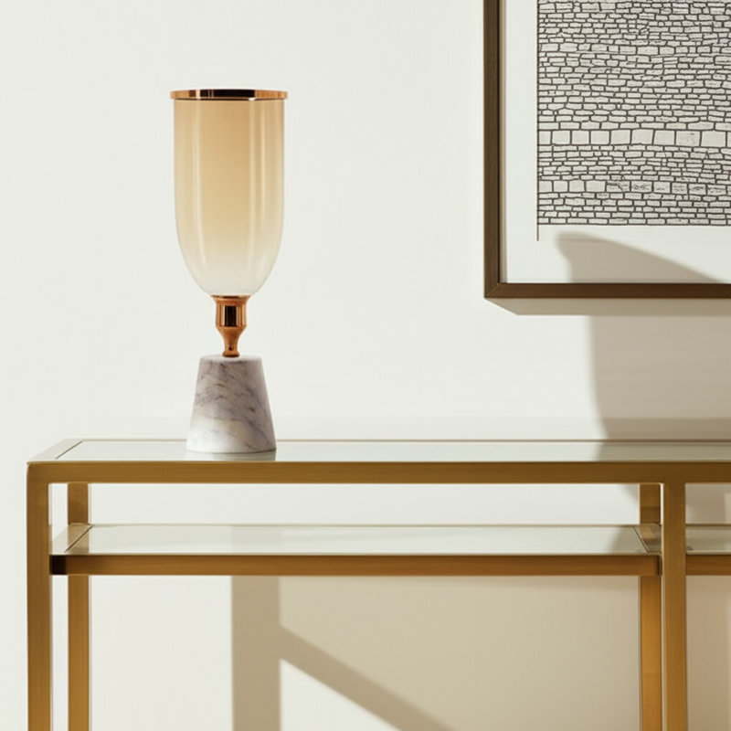 Vase de table 16 "en verre et marbre doré et blanc