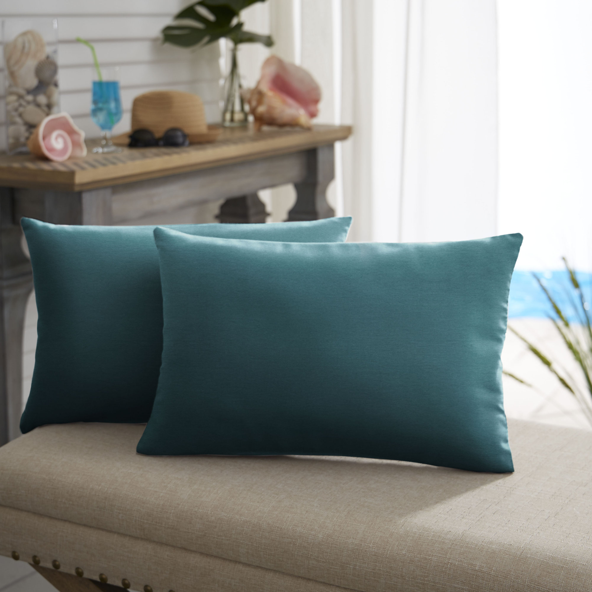 Almeda Indoor/Outdoor Lumbar Throw Pillow, Ivory, 12" x 24"